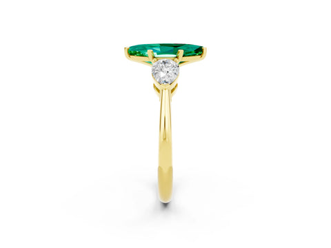 Yellow gold Three-Stone Marquise Cut Emerald Ring with Pear Side Stones and Four-Prong Setting_2