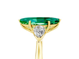 Yellow gold Three-Stone Marquise Cut Emerald Ring with Pear  Side Stones in Four-Prong Setting_17