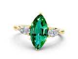 Yellow gold Three-Stone Marquise Cut Emerald Ring with Pear  Side Stones in Four-Prong Setting_36