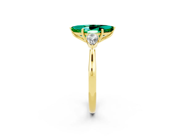 Yellow gold Three-Stone Marquise Cut Emerald Ring with Pear  Side Stones in Four-Prong Setting