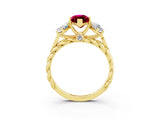 Yellow gold Three-Stone Marquise Cut Garnet Braided Band Ring with Four-Prong Setting_15