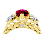 Yellow gold Three-Stone Marquise Cut Garnet Braided Band Ring with Four-Prong Setting_16