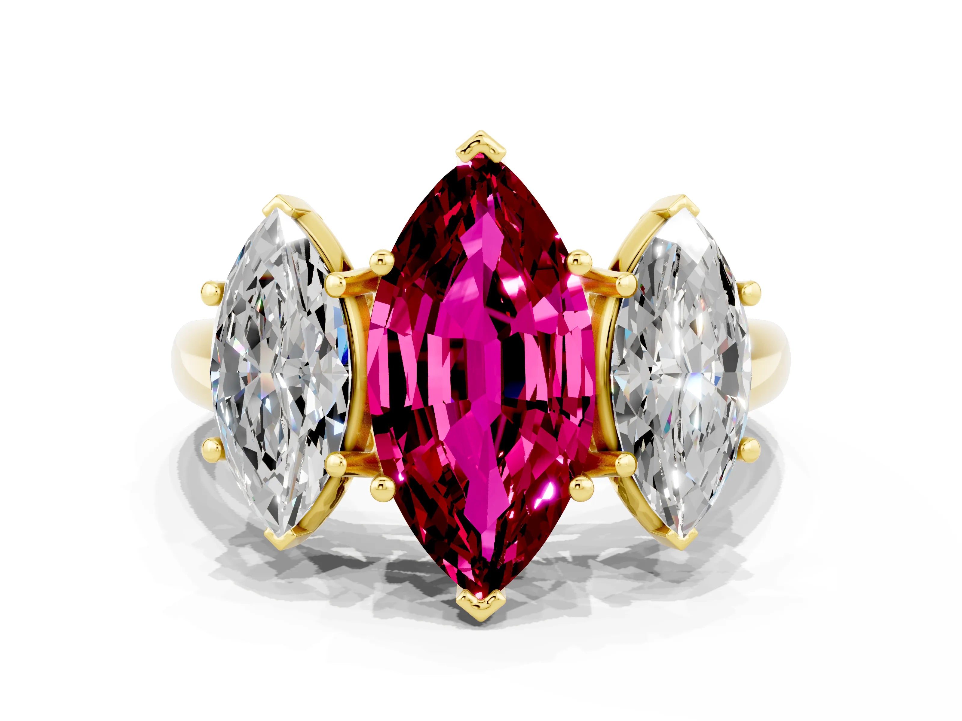 Yellow gold Three-Stone Marquise Cut Garnet Engagement Ring with Prong Setting