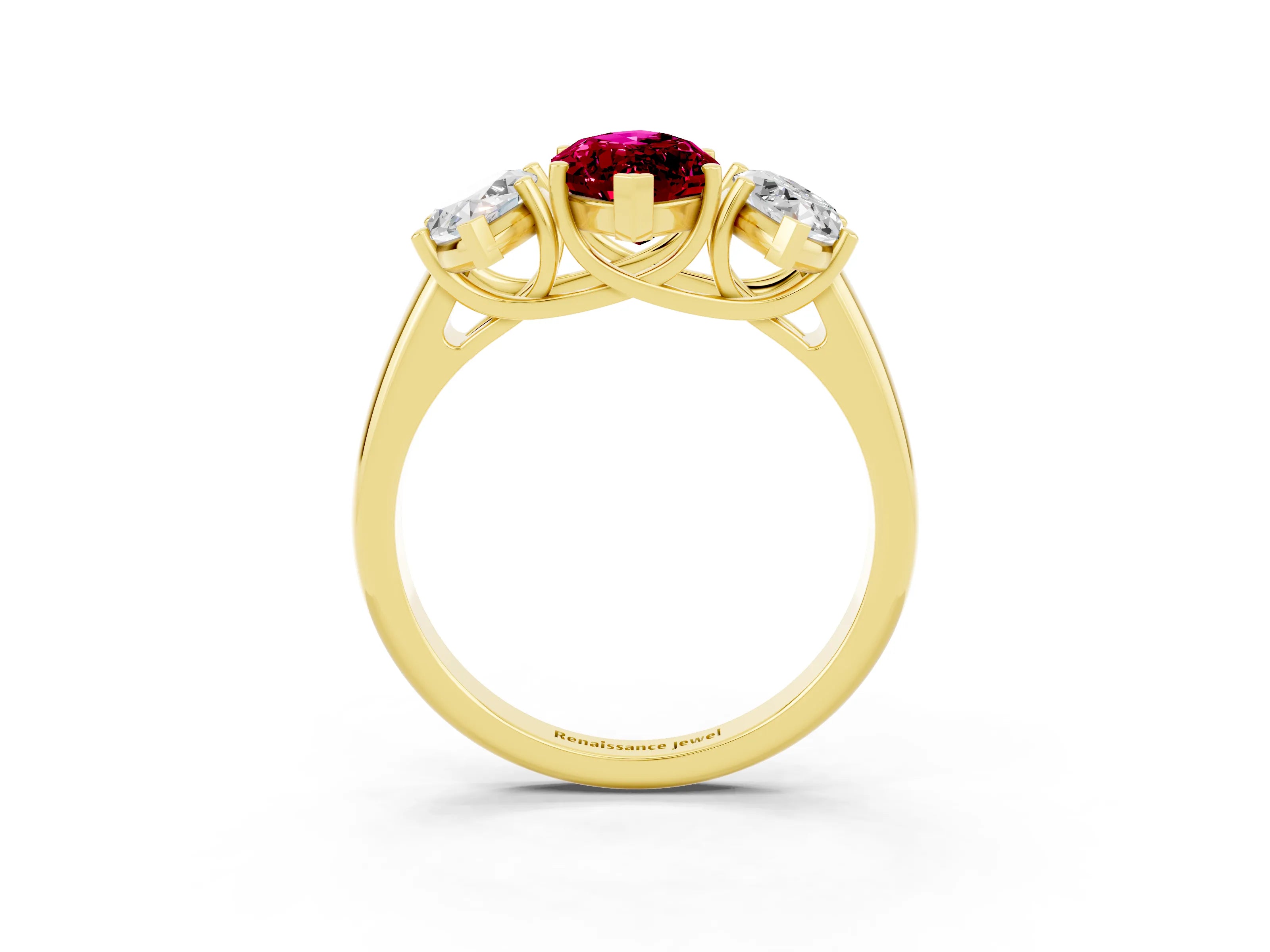 Yellow gold Three-Stone Marquise Cut Garnet Engagement Ring with Prong Setting_3
