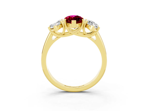 Yellow gold Three-Stone Marquise Cut Garnet Engagement Ring with Prong Setting