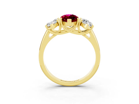 Yellow gold Three-Stone Marquise Cut Garnet Engagement Ring with Prong Setting_3