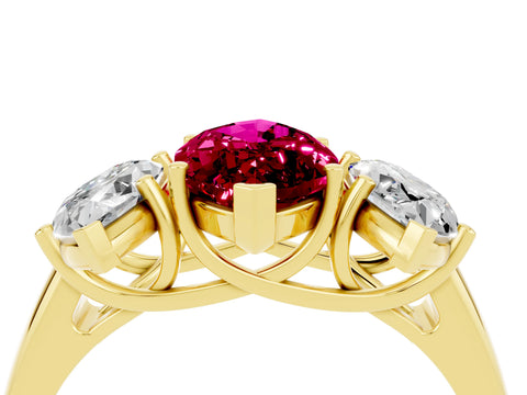 Yellow gold Three-Stone Marquise Cut Garnet Engagement Ring with Prong Setting_4