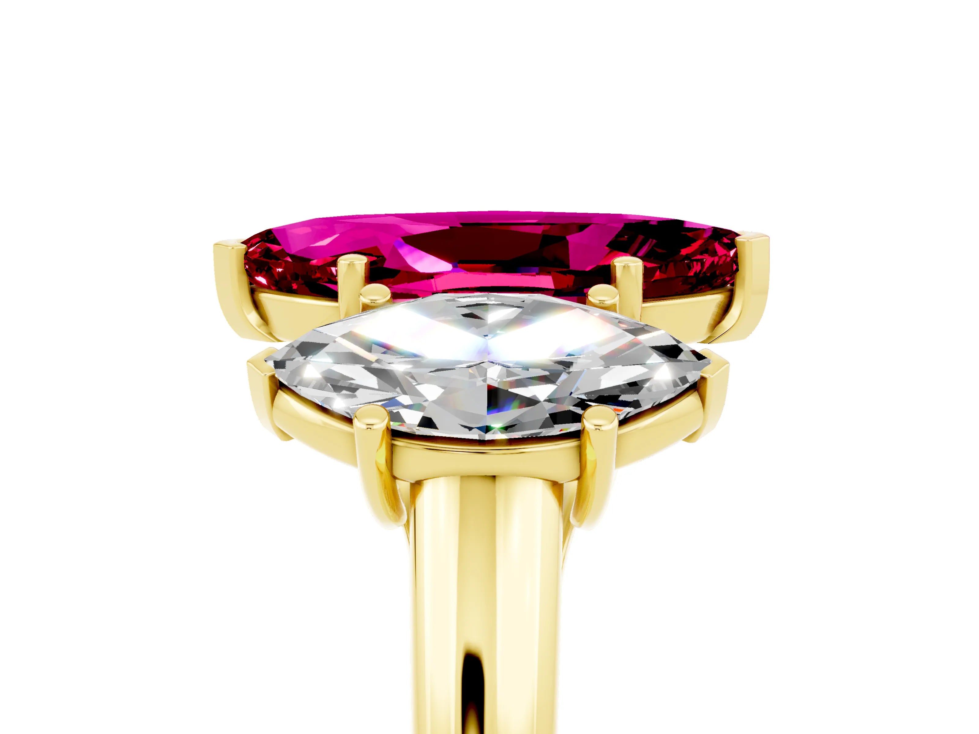Yellow gold Three-Stone Marquise Cut Garnet Engagement Ring with Prong Setting_5