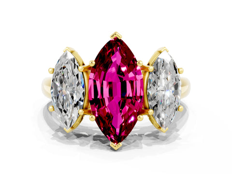 Yellow gold Three-Stone Marquise Cut Garnet Engagement Ring with Prong Setting