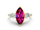 Yellow gold Three-Stone Marquise Cut Garnet Pavé Band with Four-Prong Setting