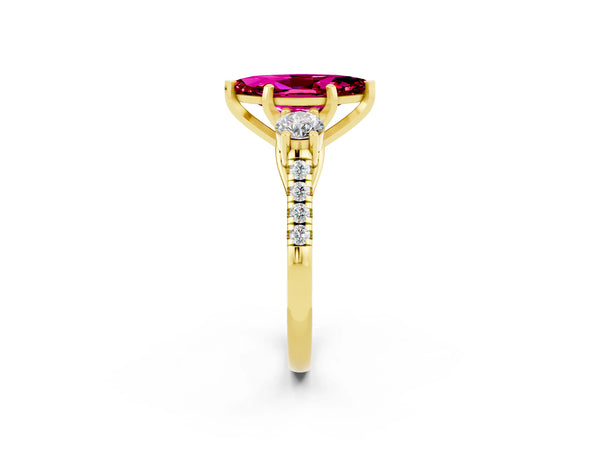 Yellow gold Three-Stone Marquise Cut Garnet Pavé Band with Four-Prong Setting