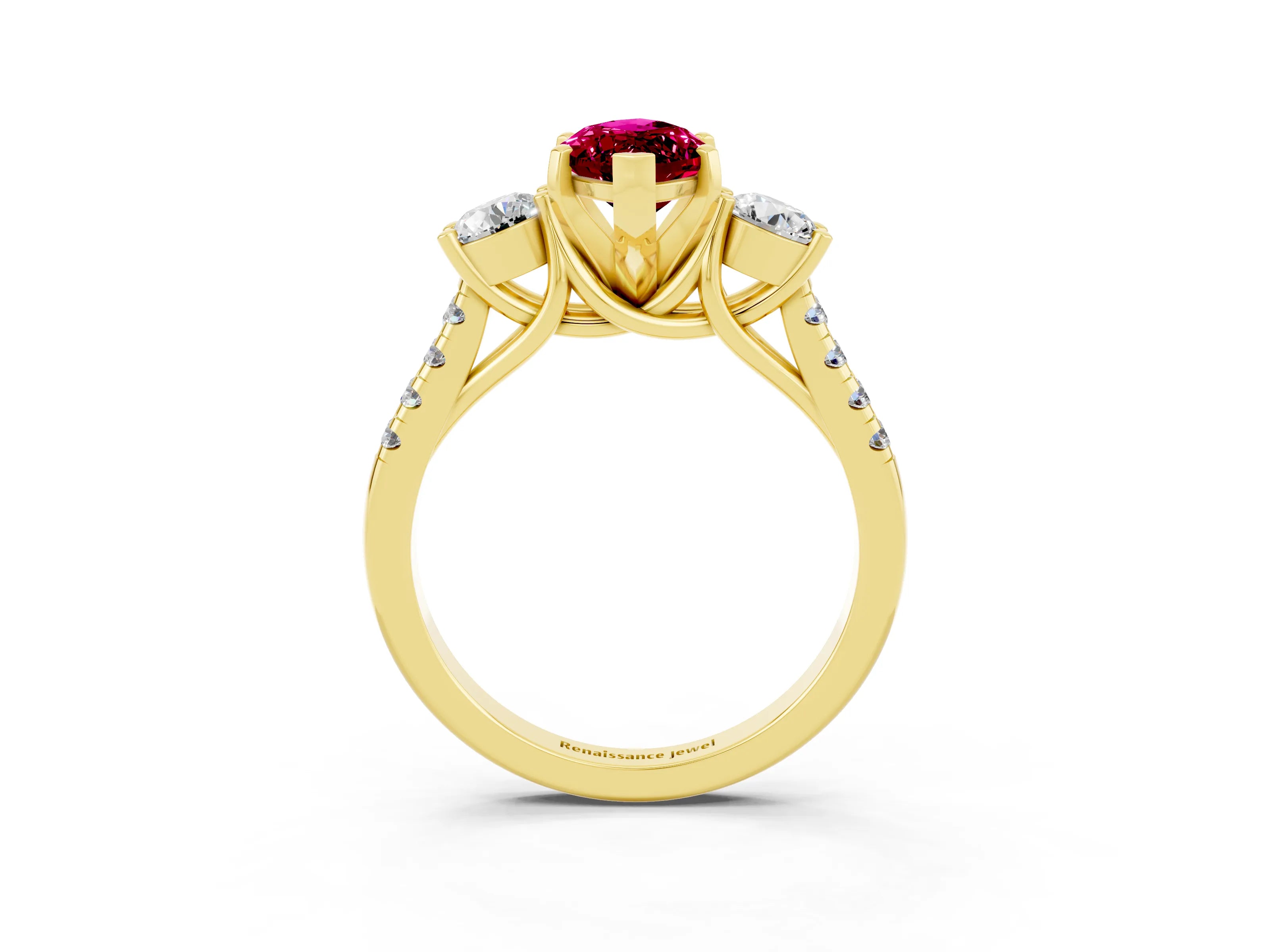 Yellow gold Three-Stone Marquise Cut Garnet Pavé Band with Four-Prong Setting_3