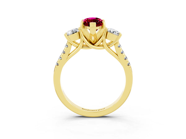 Yellow gold Three-Stone Marquise Cut Garnet Pavé Band with Four-Prong Setting