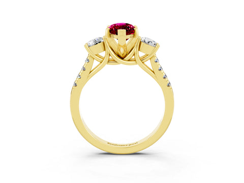 Yellow gold Three-Stone Marquise Cut Garnet Pavé Band with Four-Prong Setting_3