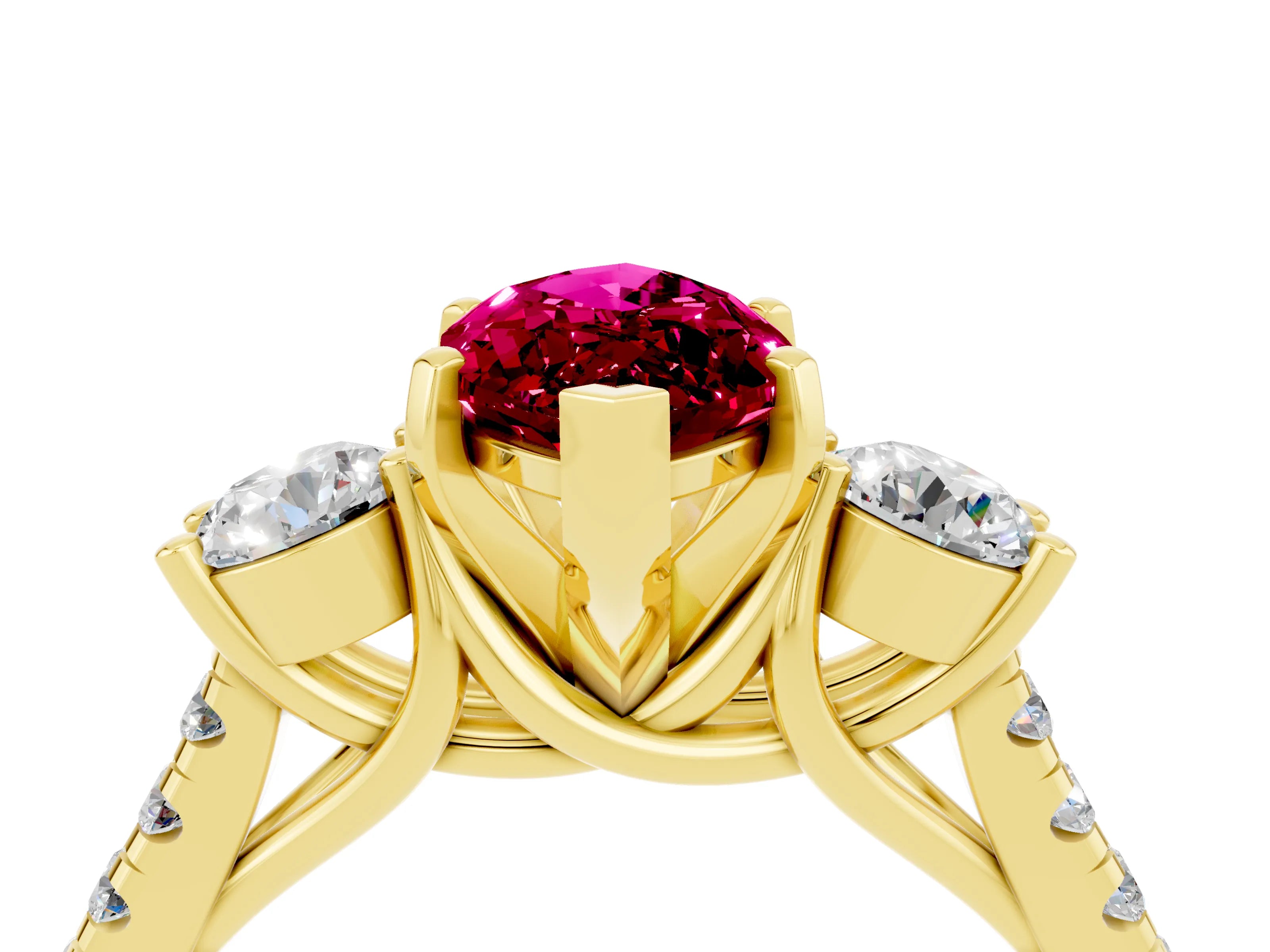 Yellow gold Three-Stone Marquise Cut Garnet Pavé Band with Four-Prong Setting_4