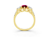 Yellow gold Three-Stone Marquise Cut Garnet Ring with Pavé Band and Prong Setting_15
