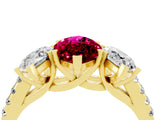 Yellow gold Three-Stone Marquise Cut Garnet Ring with Pavé Band and Prong Setting_16