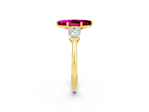 Yellow gold Three-Stone Marquise Cut Garnet Ring with Pear Side Stones and Four-Prong Setting_2