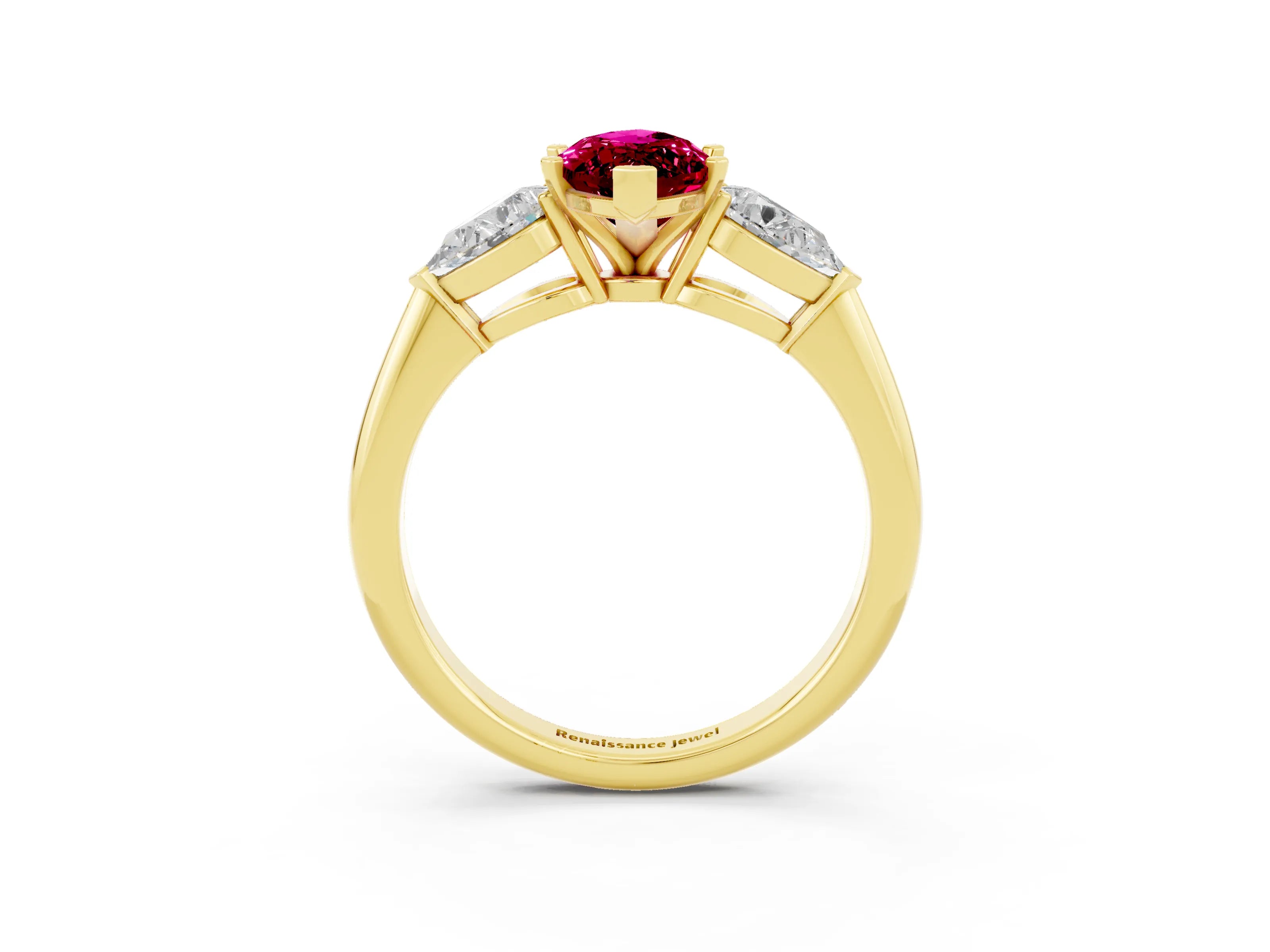 Yellow gold Three-Stone Marquise Cut Garnet Ring with Pear Side Stones and Four-Prong Setting_3