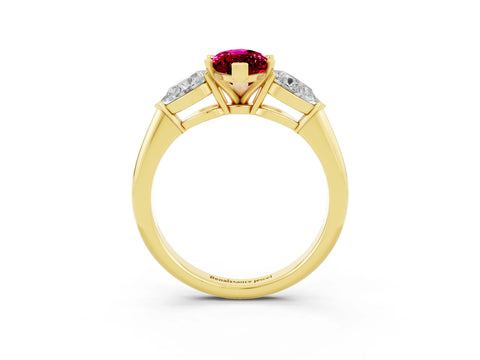 Yellow gold Three-Stone Marquise Cut Garnet Ring with Pear Side Stones and Four-Prong Setting_3