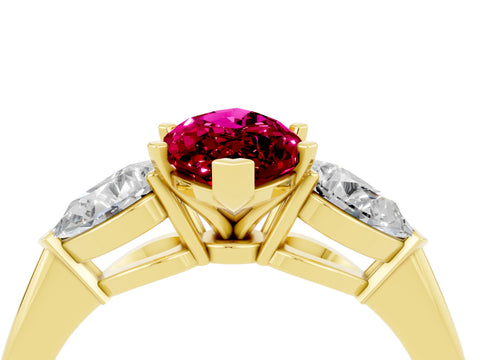Yellow gold Three-Stone Marquise Cut Garnet Ring with Pear Side Stones and Four-Prong Setting_4