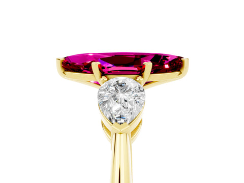 Yellow gold Three-Stone Marquise Cut Garnet Ring with Pear Side Stones and Four-Prong Setting_5
