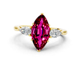 Yellow gold Three-Stone Marquise Cut Garnet Ring with Pear  Side Stones in Four-Prong Setting_12