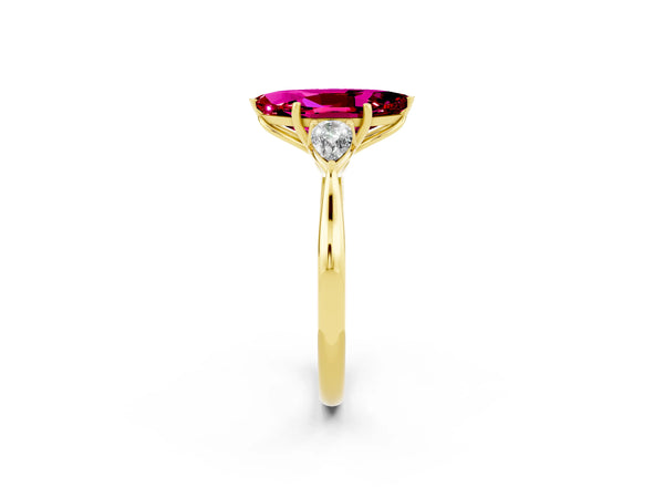 Yellow gold Three-Stone Marquise Cut Garnet Ring with Pear  Side Stones in Four-Prong Setting