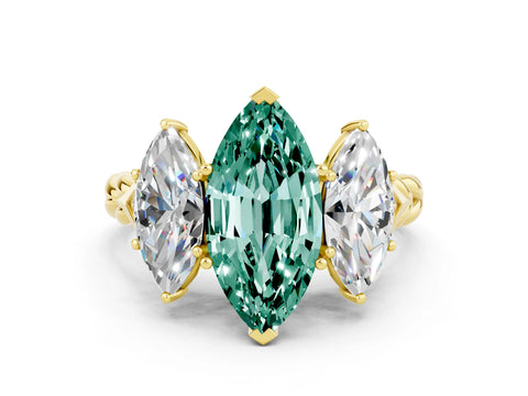 Yellow gold Three-Stone Marquise Cut Green Sapphire Braided Band Ring with Four-Prong Setting_12