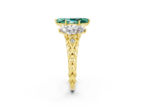 Yellow gold Three-Stone Marquise Cut Green Sapphire Braided Band Ring with Four-Prong Setting_14