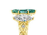 Yellow gold Three-Stone Marquise Cut Green Sapphire Braided Band Ring with Four-Prong Setting_17