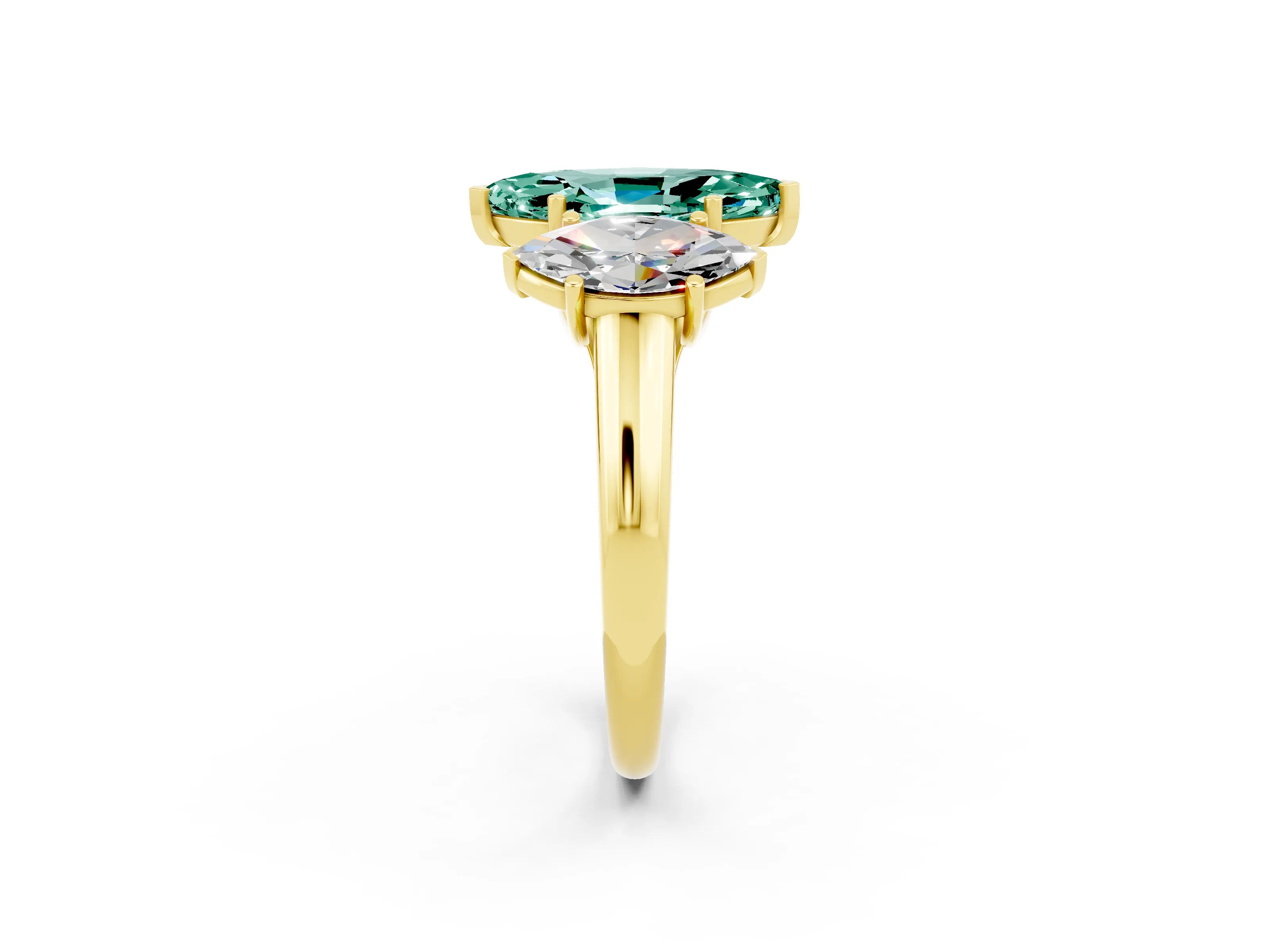 Yellow gold Three-Stone Marquise Cut Green Sapphire Engagement Ring with Prong Setting_2
