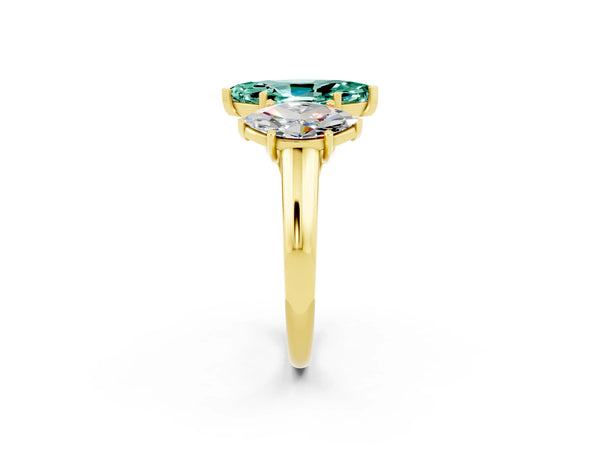 Yellow gold Three-Stone Marquise Cut Green Sapphire Engagement Ring with Prong Setting