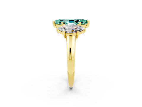 Yellow gold Three-Stone Marquise Cut Green Sapphire Engagement Ring with Prong Setting_2