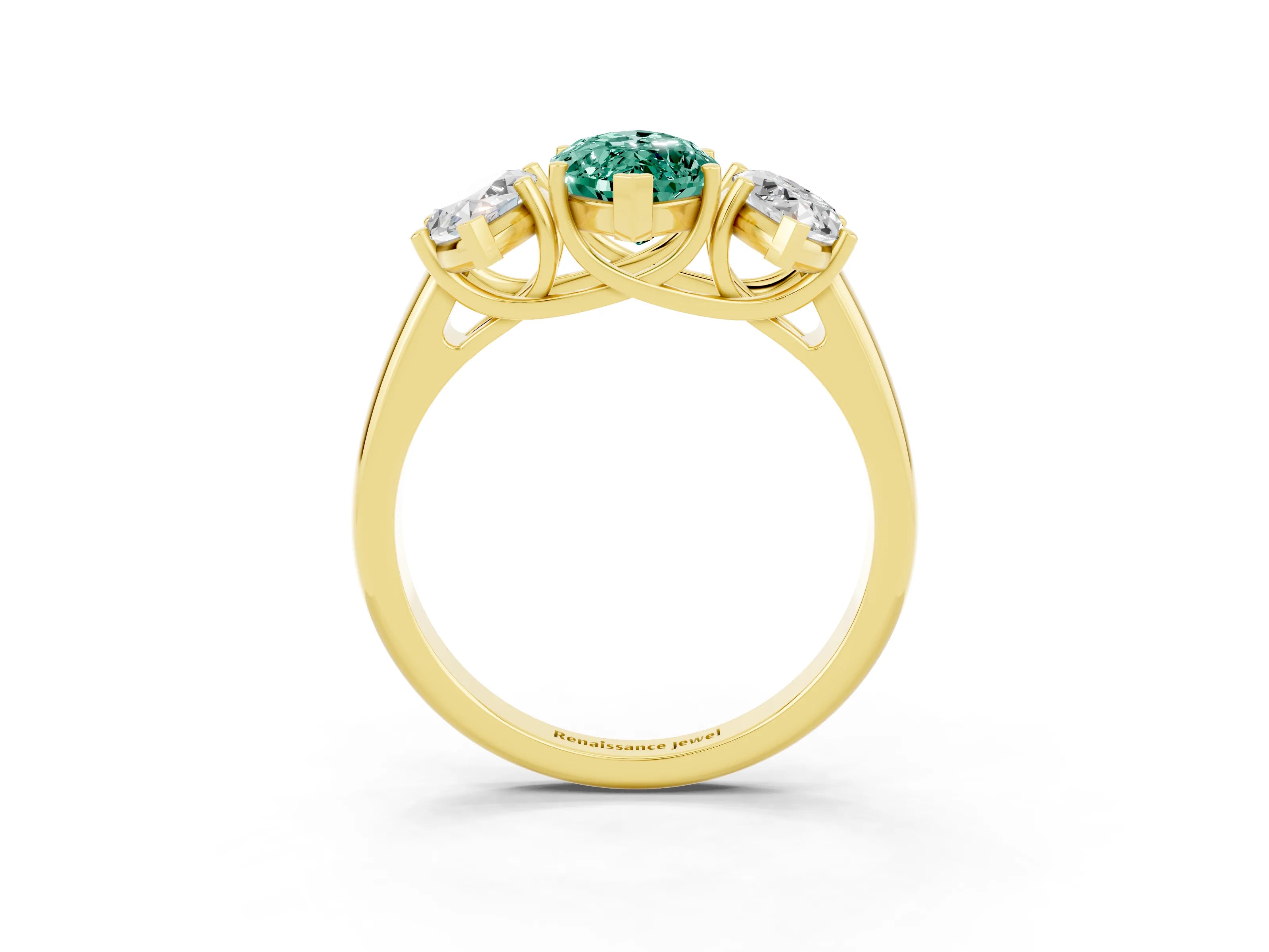 Yellow gold Three-Stone Marquise Cut Green Sapphire Engagement Ring with Prong Setting_3