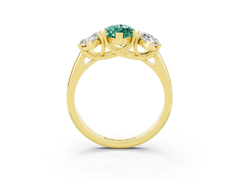 Yellow gold Three-Stone Marquise Cut Green Sapphire Engagement Ring with Prong Setting_3
