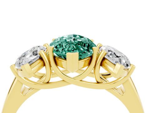 Yellow gold Three-Stone Marquise Cut Green Sapphire Engagement Ring with Prong Setting_4