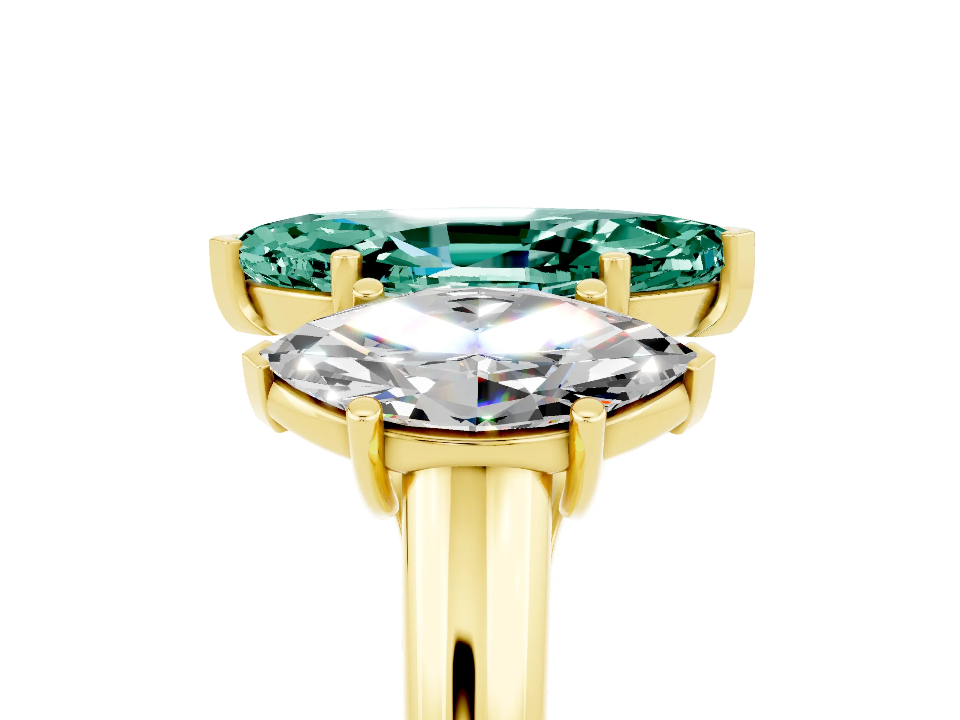 Yellow gold Three-Stone Marquise Cut Green Sapphire Engagement Ring with Prong Setting_5