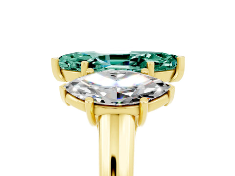 Yellow gold Three-Stone Marquise Cut Green Sapphire Engagement Ring with Prong Setting_5