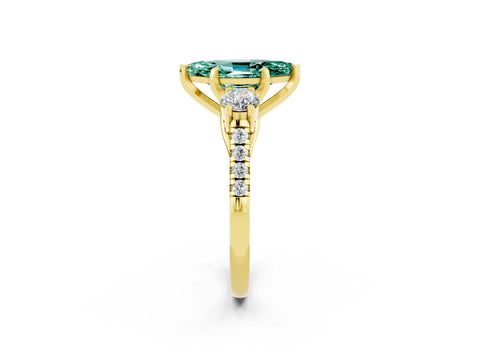 Yellow gold Three-Stone Marquise Cut Green Sapphire Pavé Band with Four-Prong Setting_2