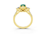 Yellow gold Three-Stone Marquise Cut Green Sapphire Pavé Band with Four-Prong Setting_3