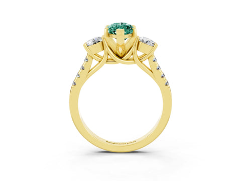 Yellow gold Three-Stone Marquise Cut Green Sapphire Pavé Band with Four-Prong Setting_3
