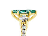 Yellow gold Three-Stone Marquise Cut Green Sapphire Pavé Band with Four-Prong Setting_5