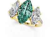 Yellow gold Three-Stone Marquise Cut Green Sapphire Ring with Pavé Band and Prong Setting_13