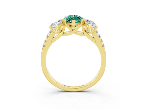 Yellow gold Three-Stone Marquise Cut Green Sapphire Ring with Pavé Band and Prong Setting_15