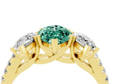 Yellow gold Three-Stone Marquise Cut Green Sapphire Ring with Pavé Band and Prong Setting_16