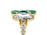 Yellow gold Three-Stone Marquise Cut Green Sapphire Ring with Pavé Band and Prong Setting_17