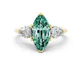 Yellow gold Three-Stone Marquise Cut Green Sapphire Ring with Pear Side Stones and Four-Prong Setting