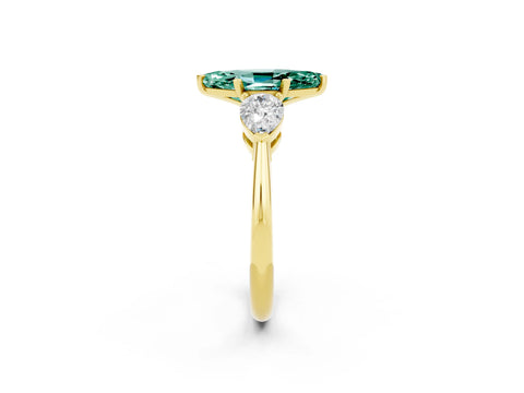 Yellow gold Three-Stone Marquise Cut Green Sapphire Ring with Pear Side Stones and Four-Prong Setting_2