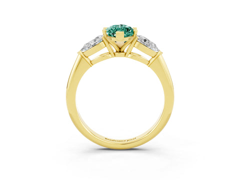 Yellow gold Three-Stone Marquise Cut Green Sapphire Ring with Pear Side Stones and Four-Prong Setting_3